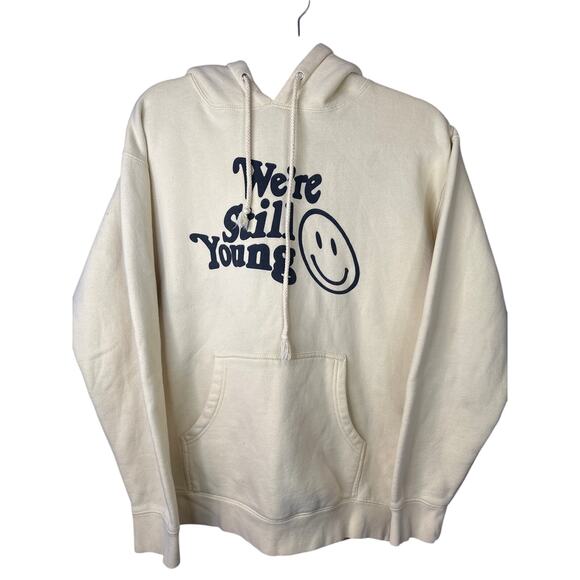 FanJoy Unisex ‘We’re Still Young’ Smiley Face Graphic Long Sleeve Hoodie Size M - Picture 1 of 7
